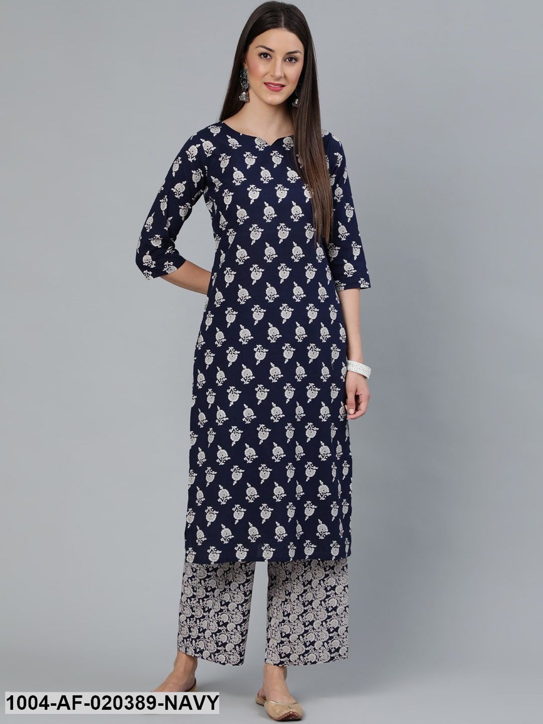 Printed Cotton Blue Palazzo Kurti UK - KTI2033