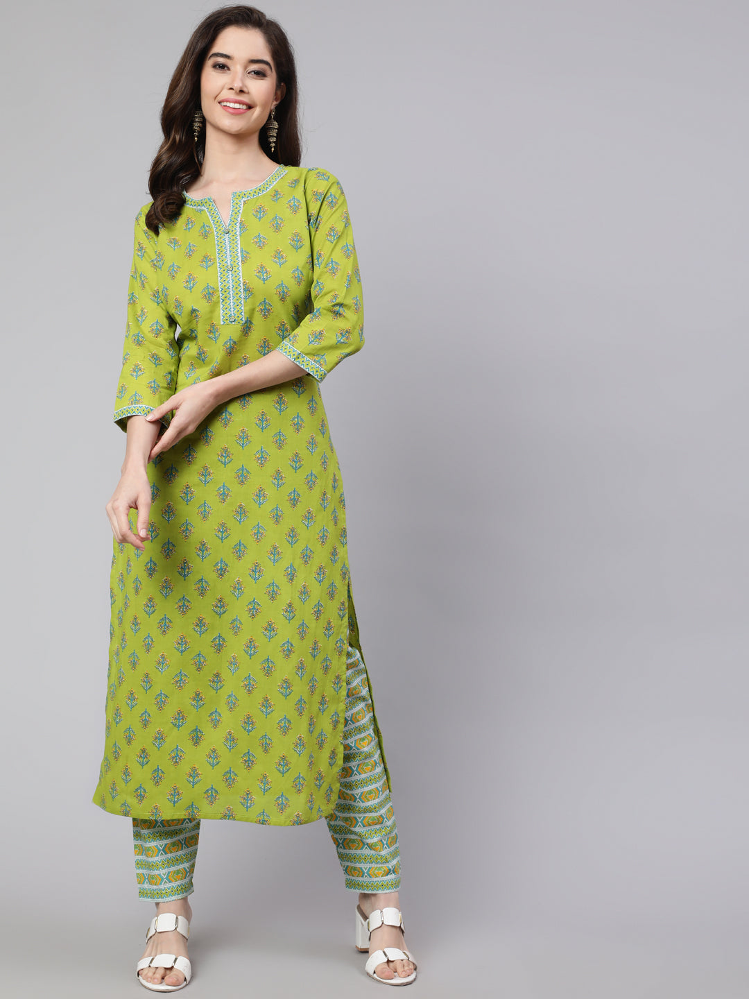 Green Ethnic Printed Straight Kurta With Trouser – Trendphoria