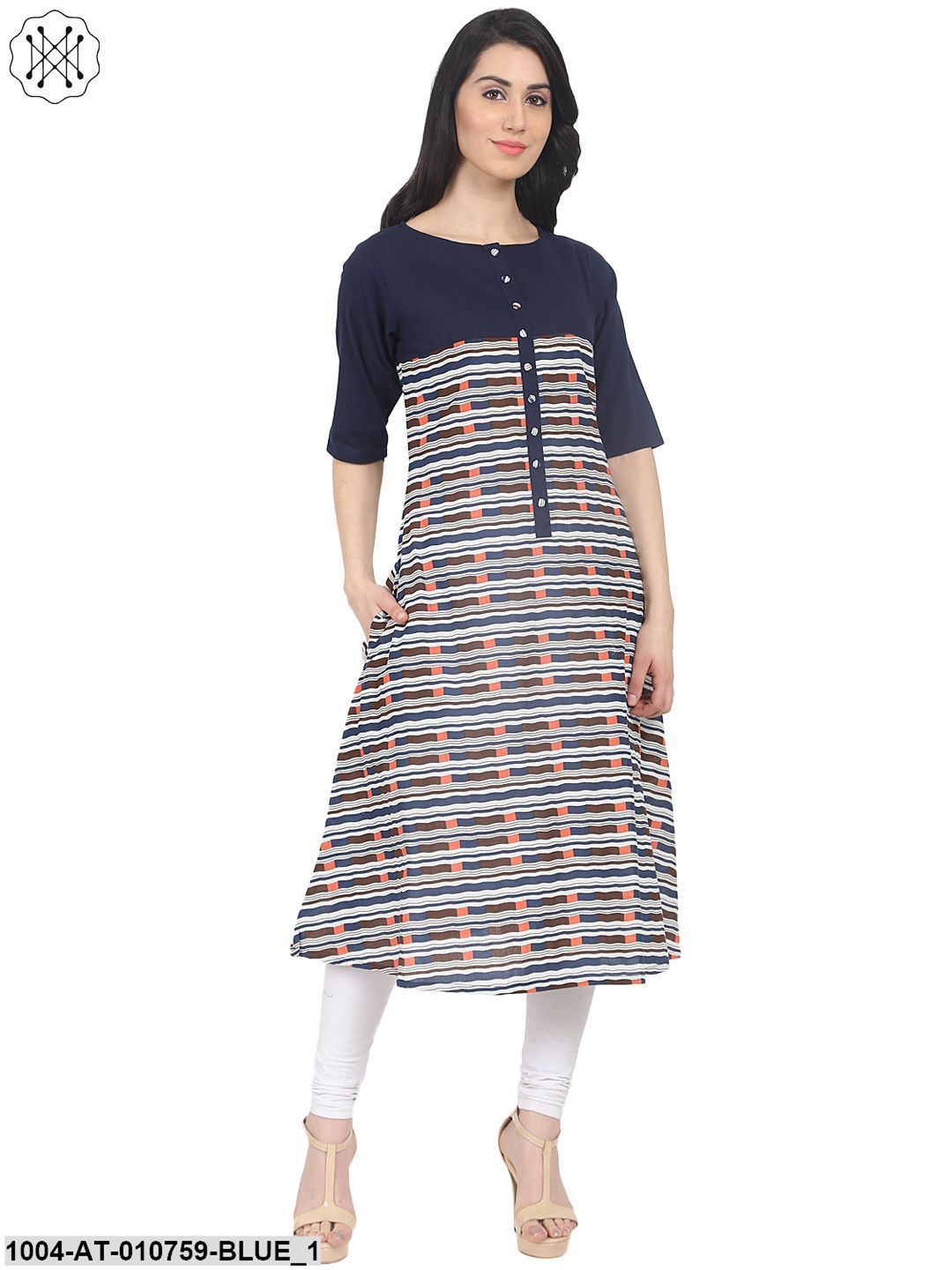 Striped A-Line Cotton Kurta With Pockets 