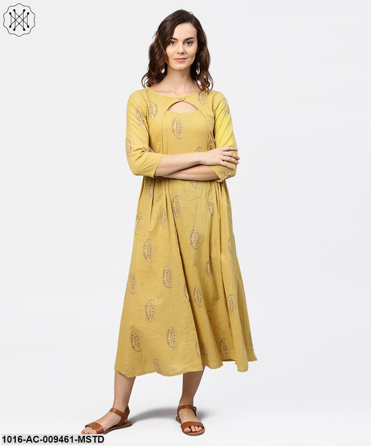 Mustard dress with on sale buttons