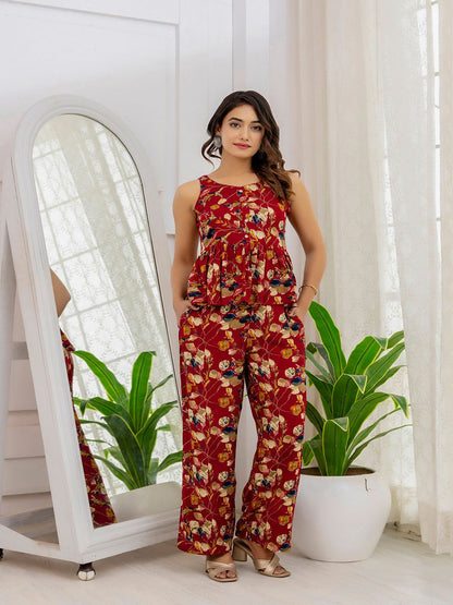 Maroon Printed Co-Ord Set