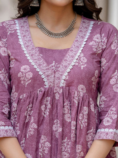 Purple Ethnic Printed Flared Dress