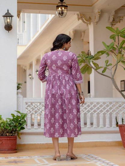 Purple Ethnic Printed Flared Dress