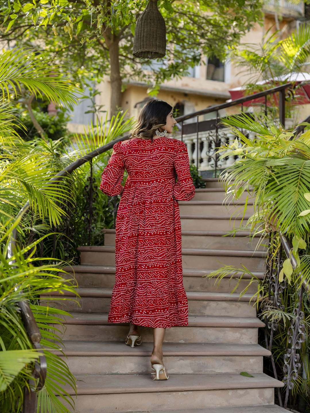 Red Bandhani Printed Flared Dress