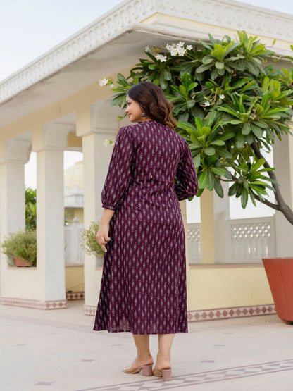 Purple Ethnic Printed Flared Dress