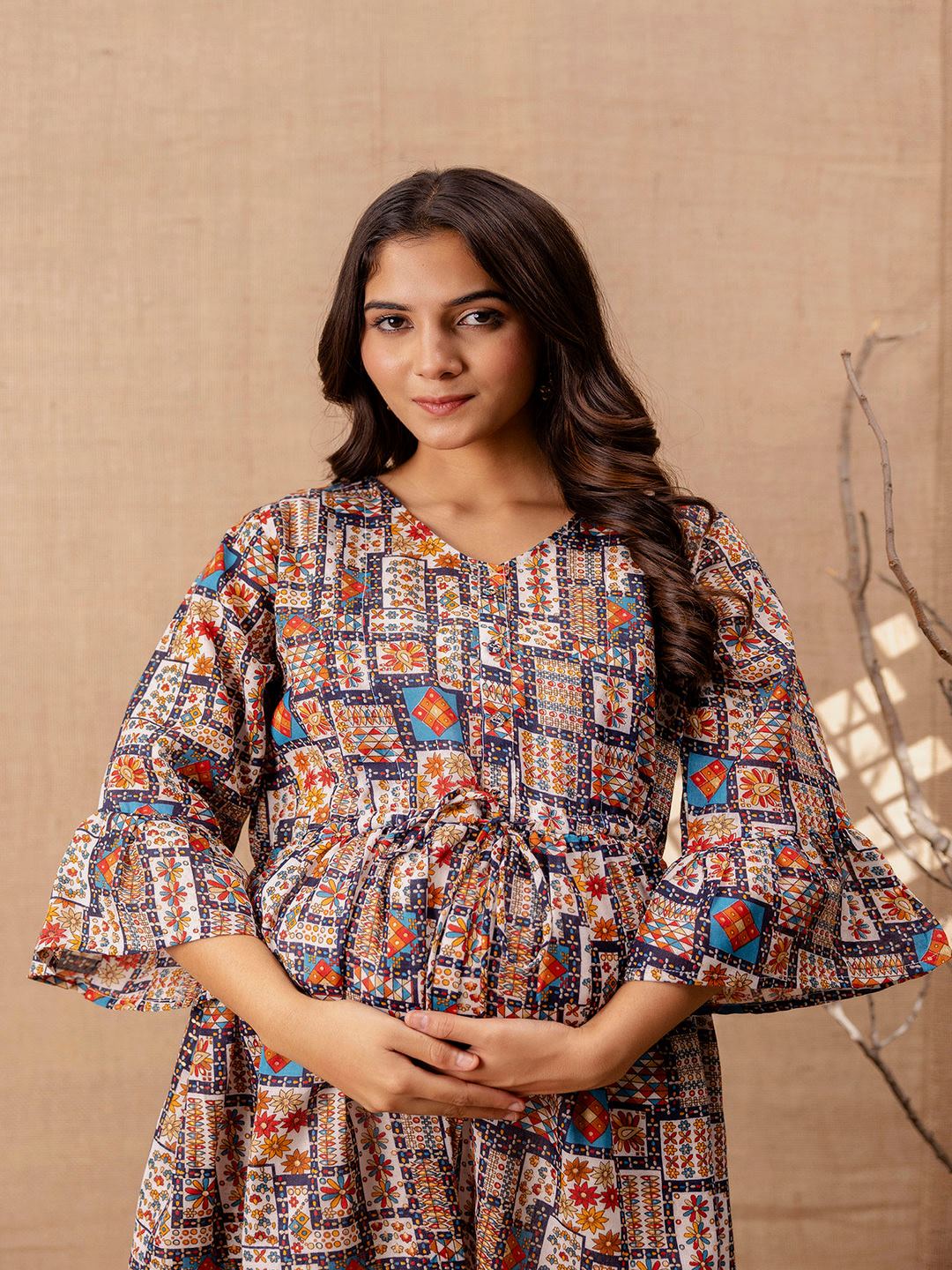 Multi Printed Flared Maternity Dress