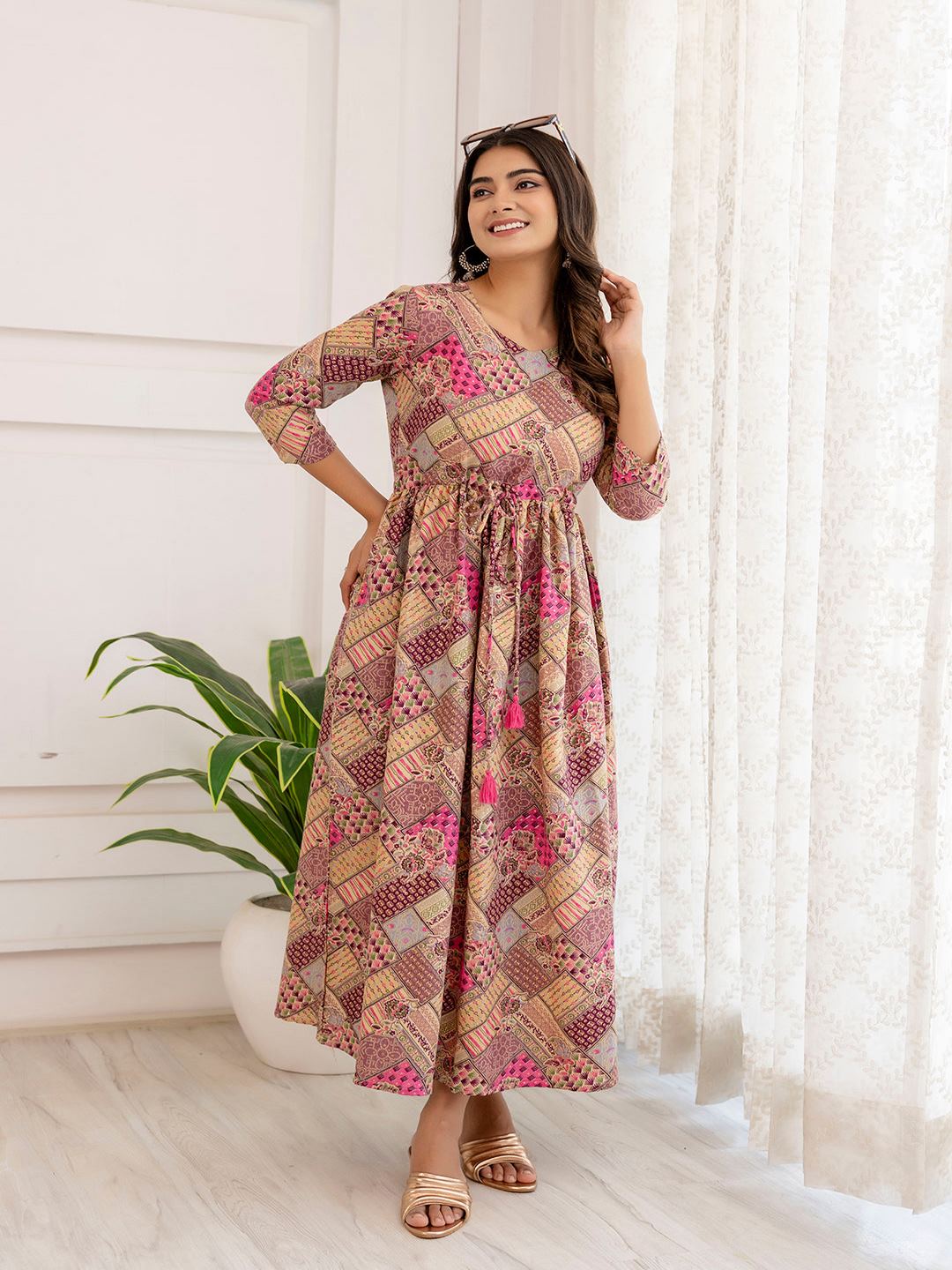 Multi Ethnic Printed Flared Dress