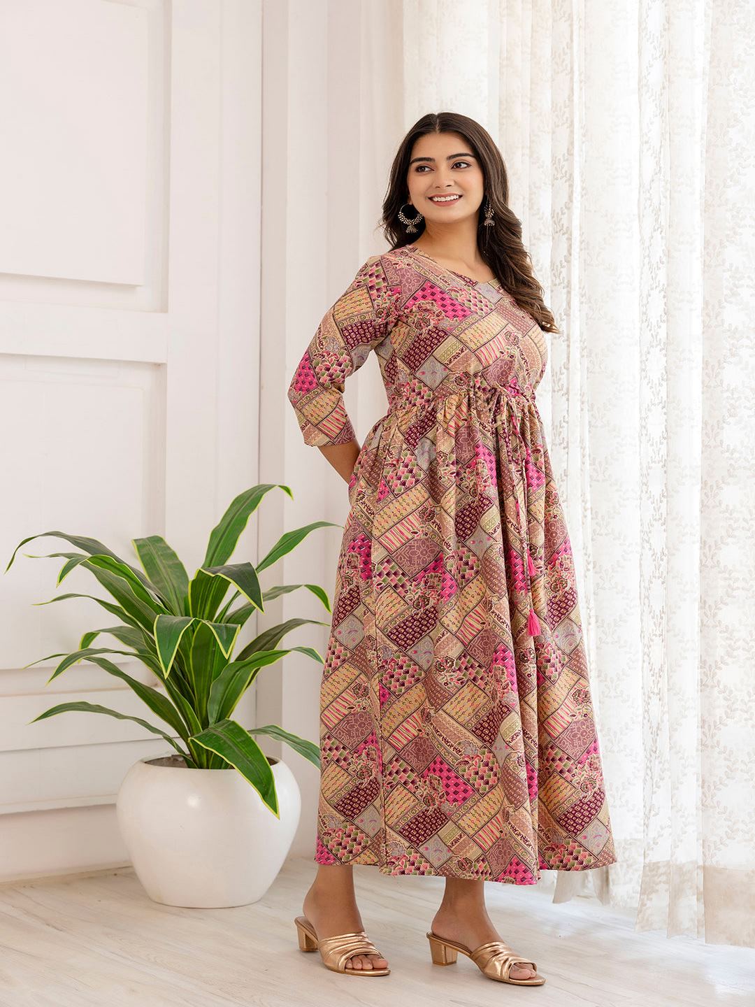 Multi Ethnic Printed Flared Dress