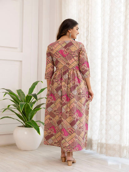 Multi Ethnic Printed Flared Dress