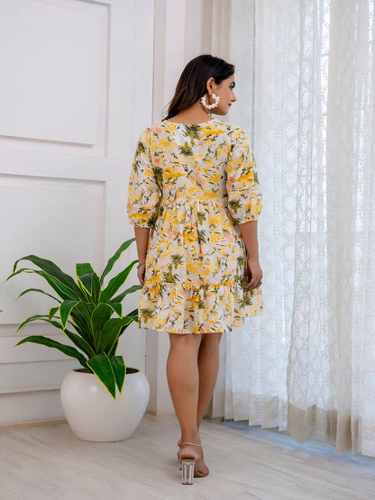 Yellow Printed Flared Dress