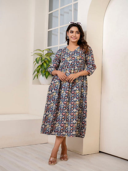 Multi Ethnic Printed Dress For Women