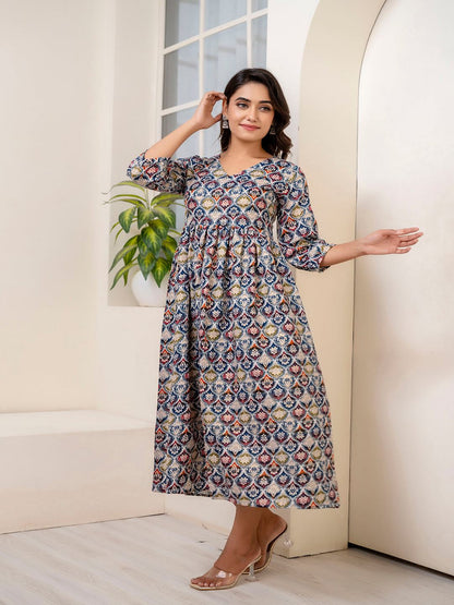 Multi Ethnic Printed Dress For Women