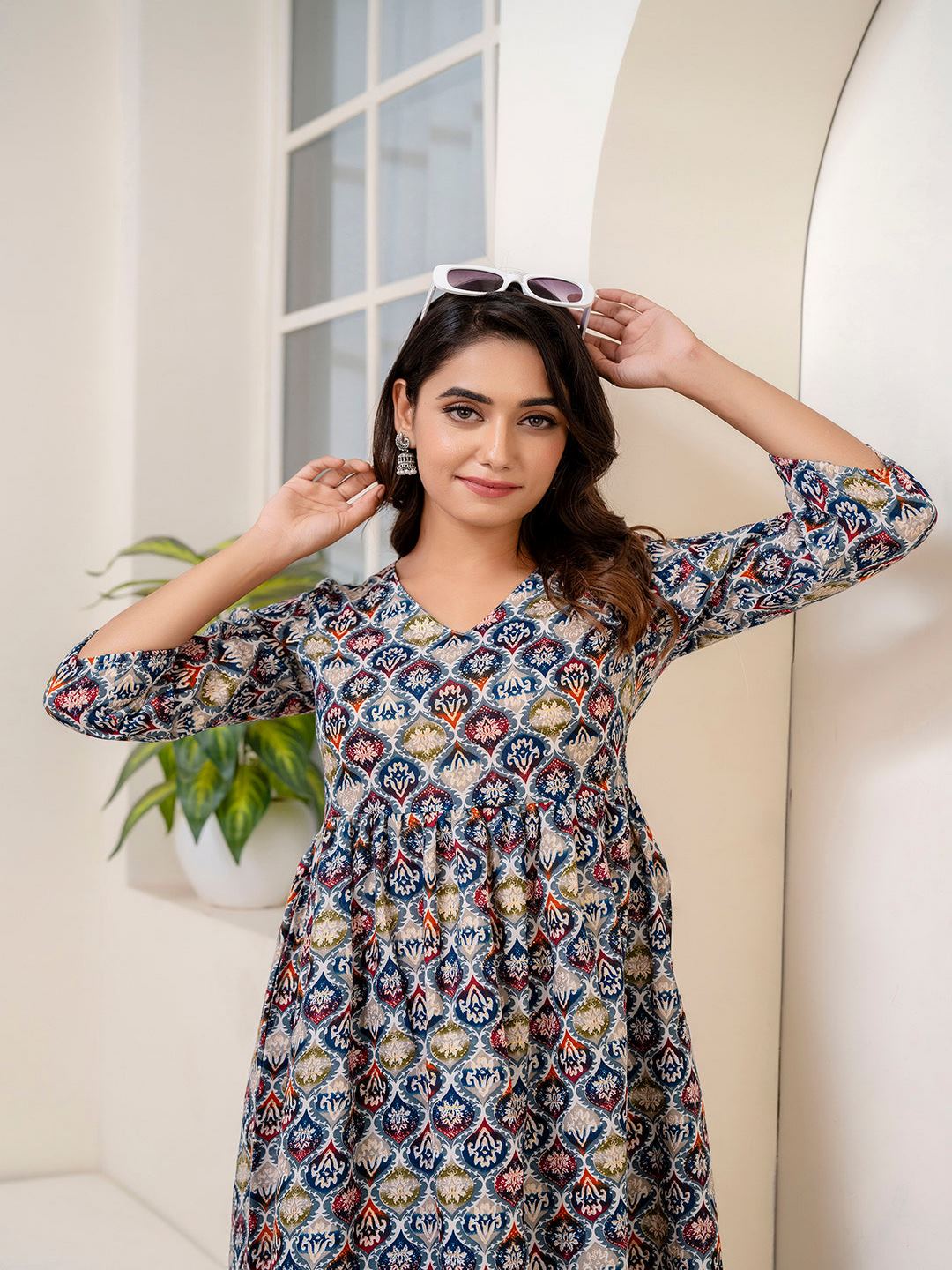 Multi Ethnic Printed Dress For Women