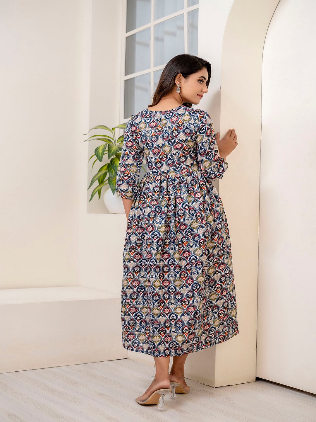 Multi Ethnic Printed Dress For Women