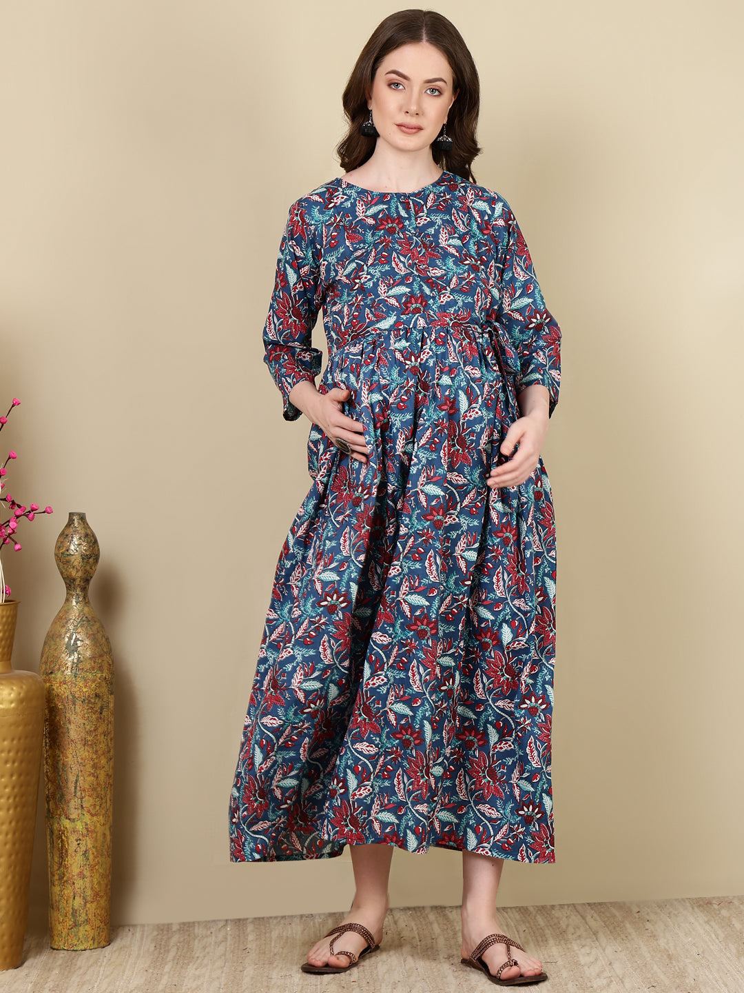 Multi Printed Flared Maternity Dress