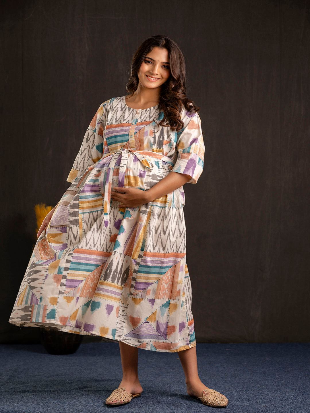 Multi Printed Flared Maternity Dress