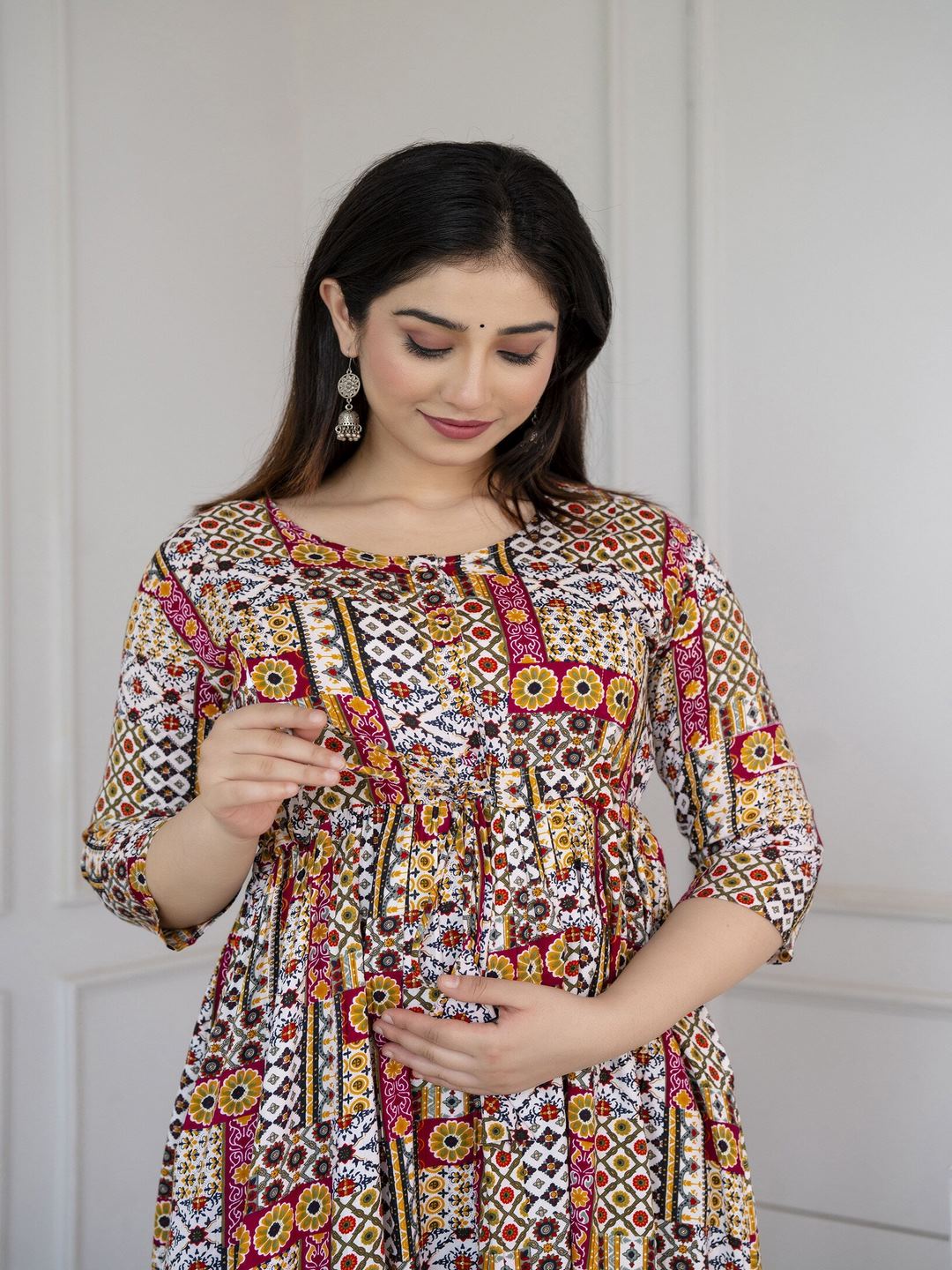 Multi Printed Flared Maternity Dress