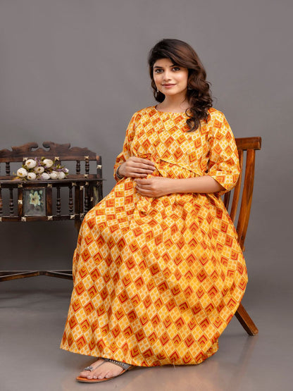 Yellow Printed Maternity Dress