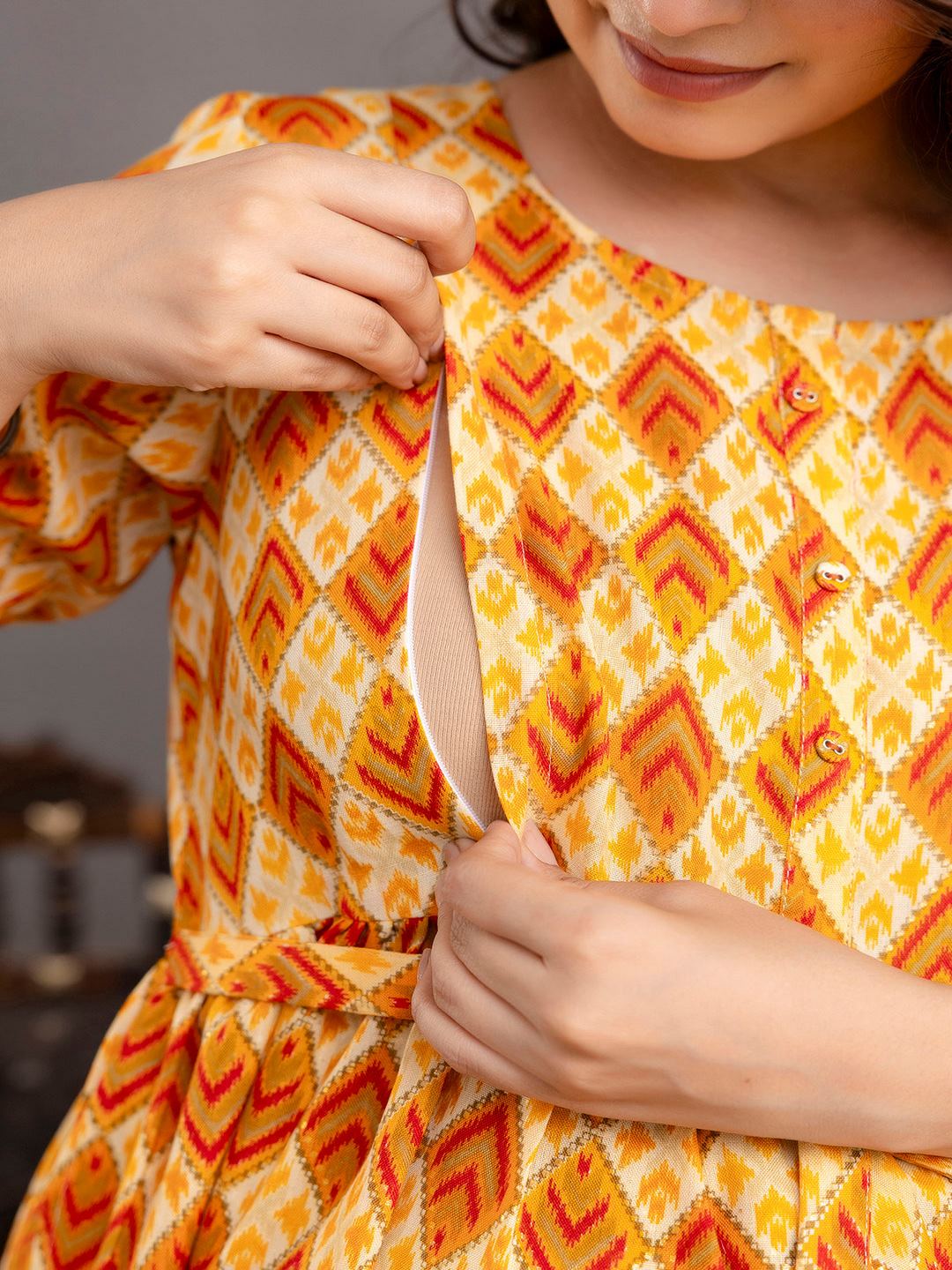 Yellow Printed Maternity Dress