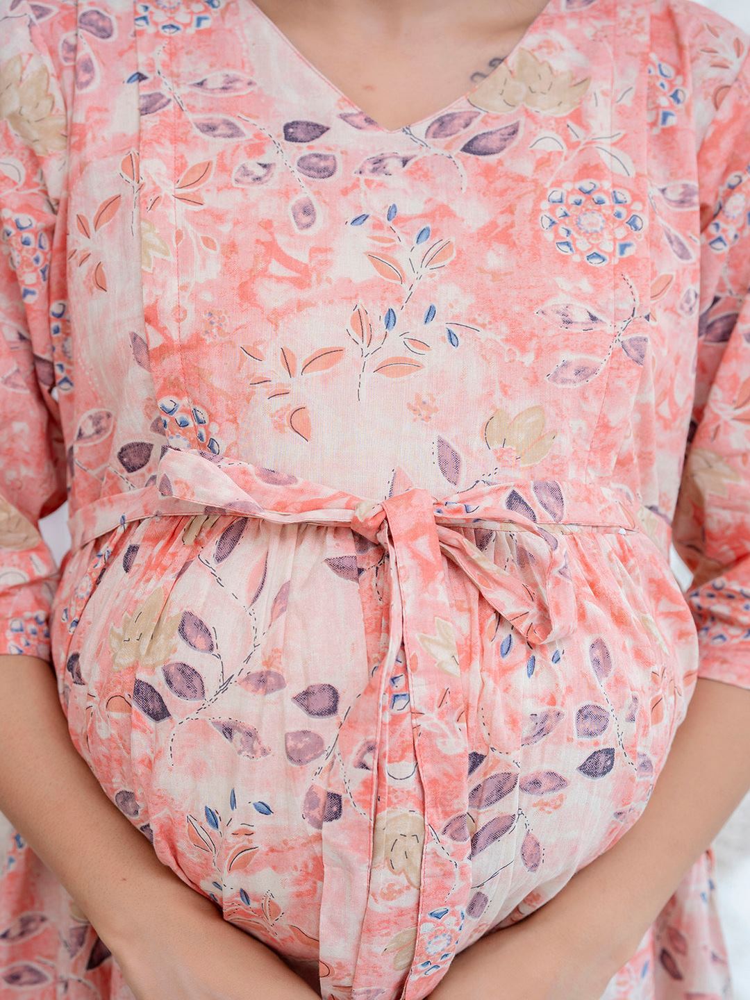 Peach Printed Maternity Dress