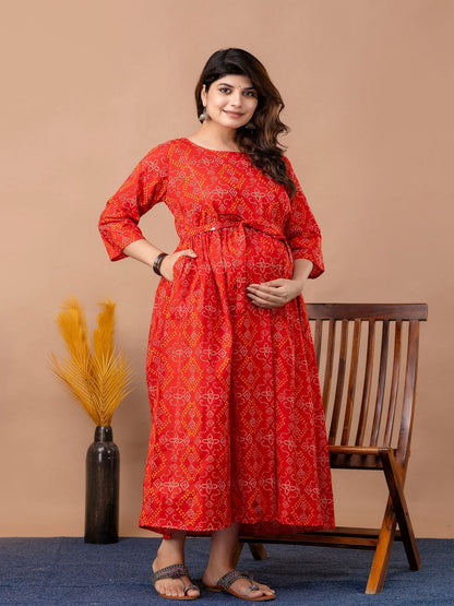 Red Printed Maternity Dress