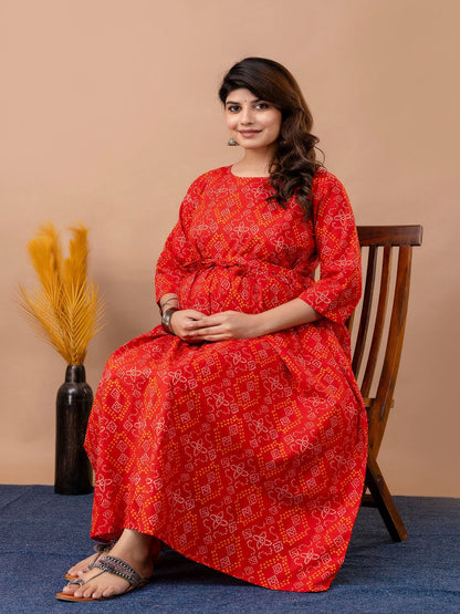 Red Printed Maternity Dress