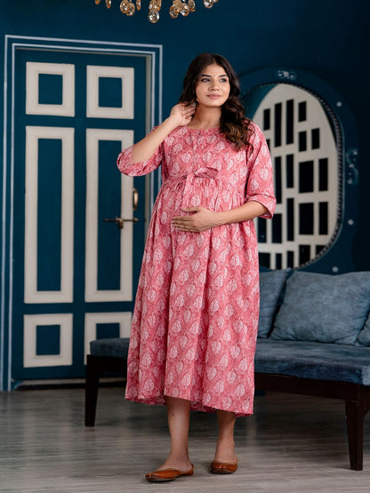 Pink Printed Maternity Dress