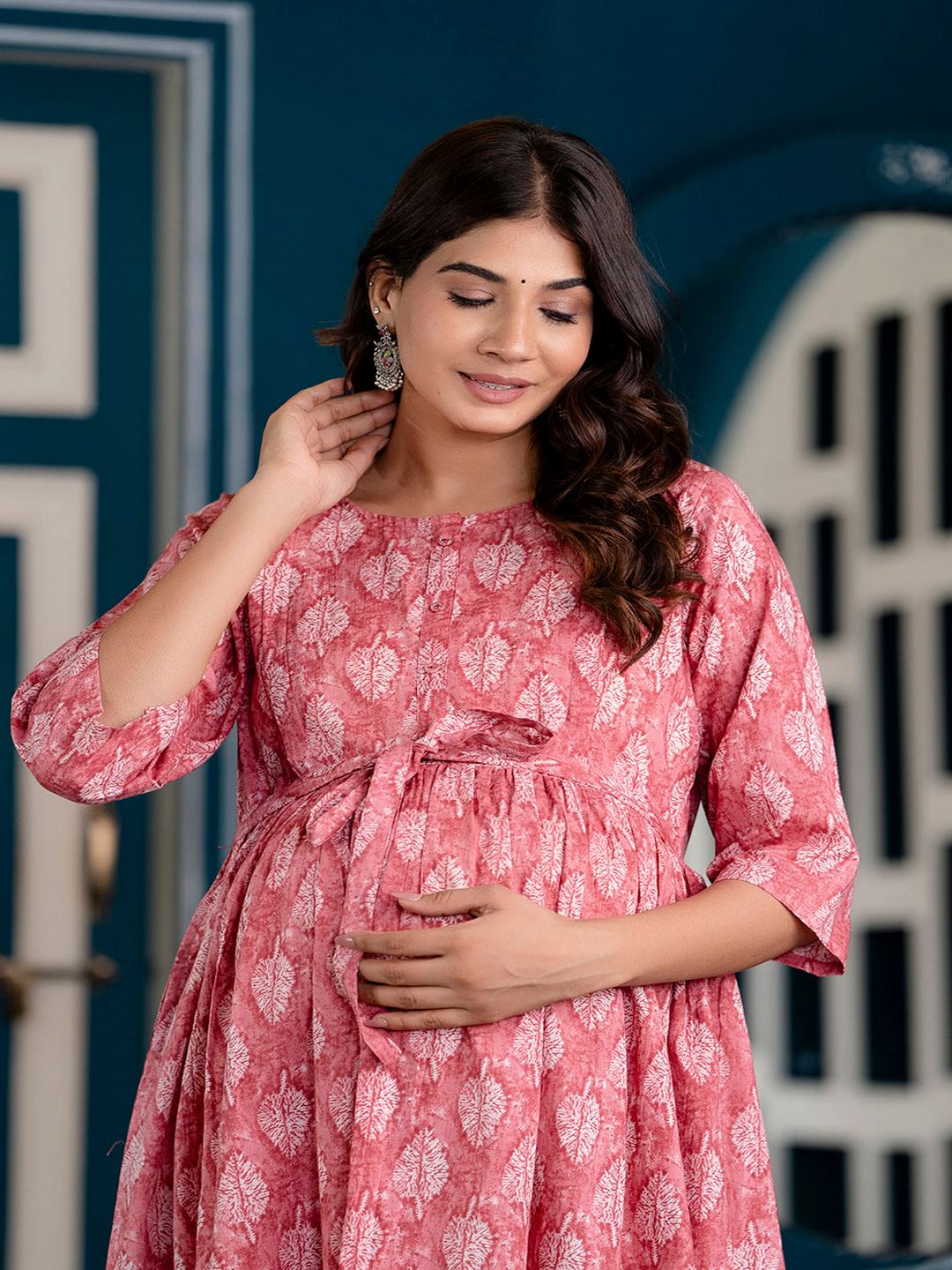 Pink Printed Maternity Dress