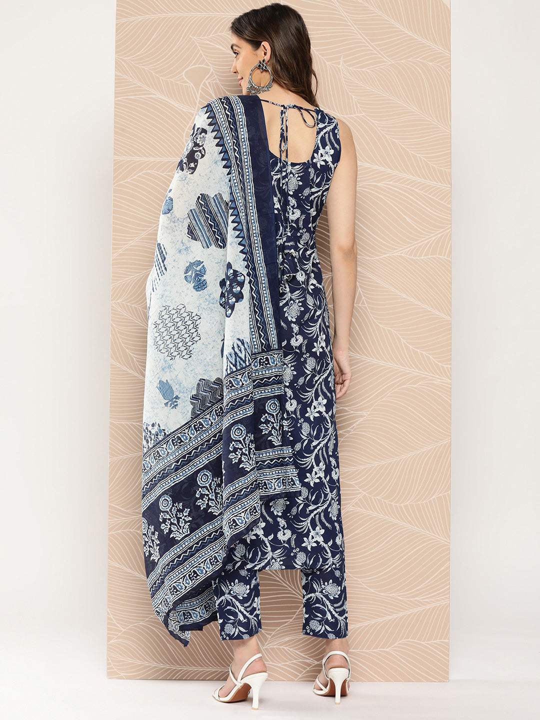 Blue Paisley Printed Straight Kurta With Trouser And Dupatta