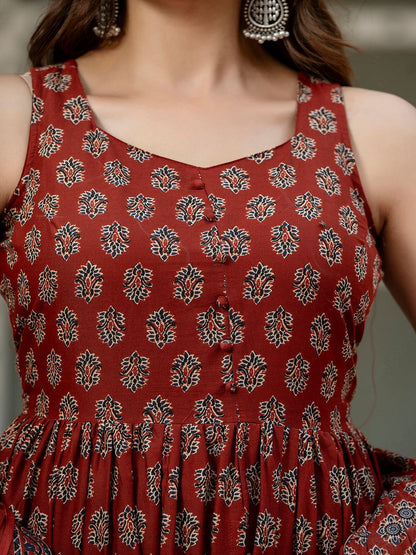 Maroon Printed Kurti And Sharara Set With Dupatta