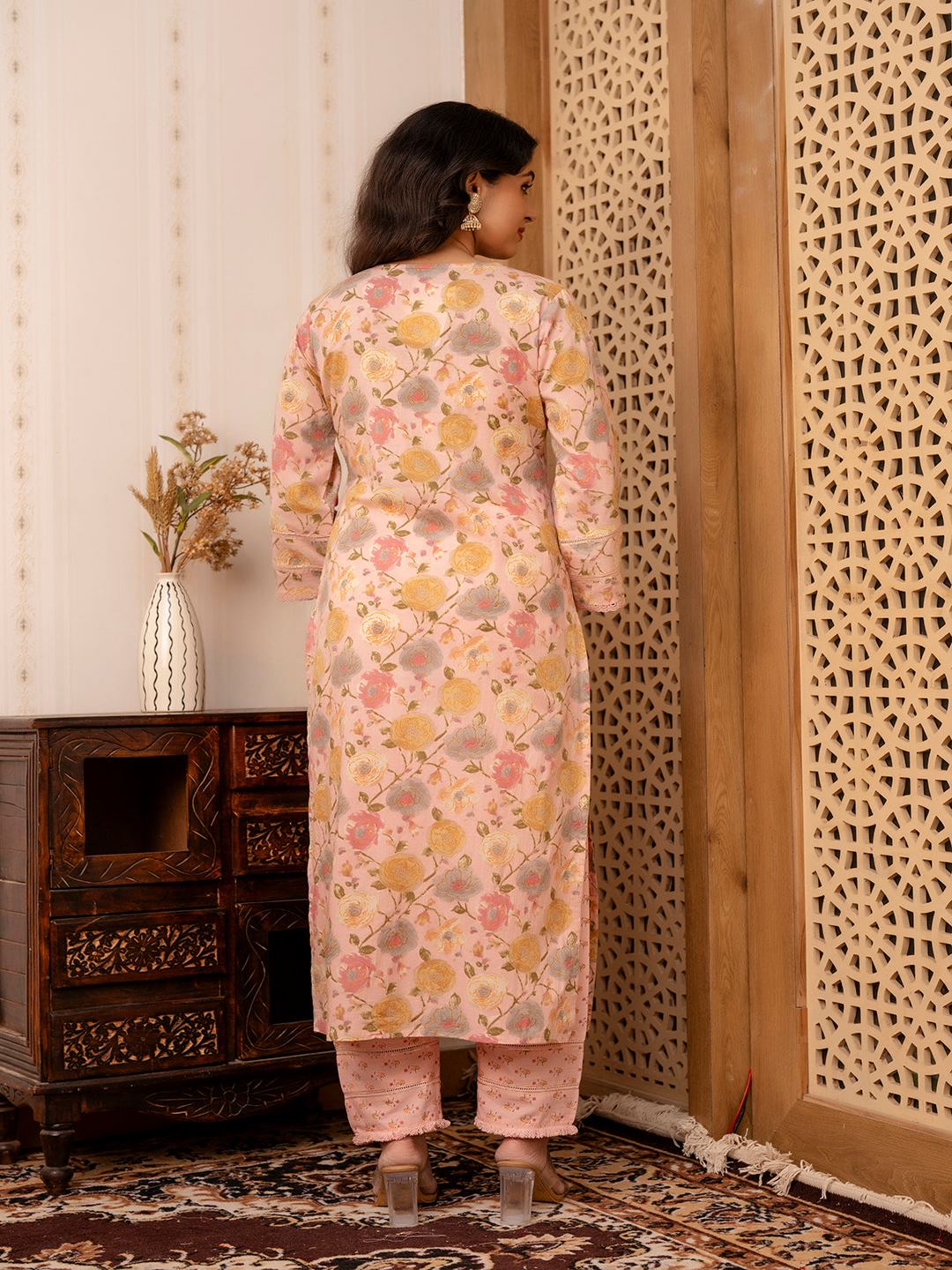 Pink Printed Straight Kurta And Trouser With Dupatta