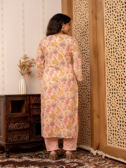 Pink Printed Straight Kurta And Trouser With Dupatta