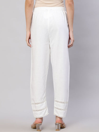 White Solid Pant With Lace Details