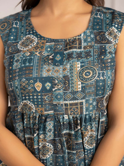 Teal Blue Printed Peplum Tunic