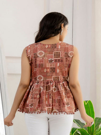 Mauve Printed Peplum Tunic