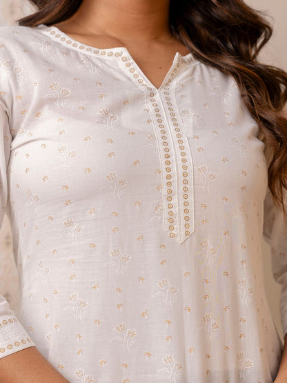 White Printed Straight Tunic