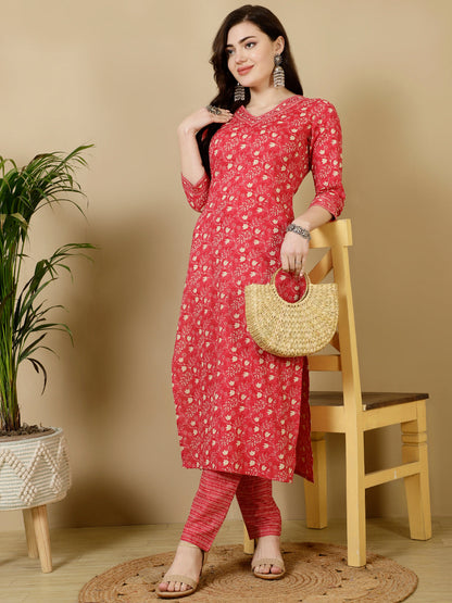 Calf Length Straight 3/4 Sleeves V Kurta Bottom Set