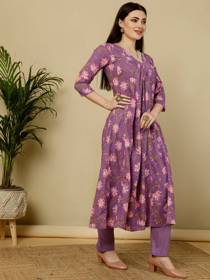 Calf Length Semi-Flared 3/4 Sleeves V Kurta Bottom Dupatta Set