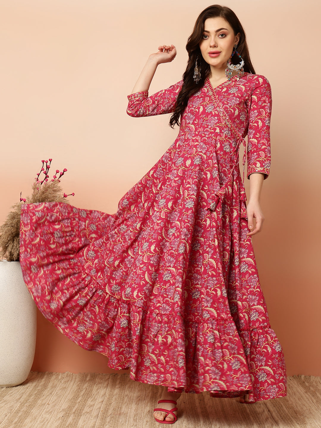 Ankle Length Flared 3/4 Sleeves V Kurta