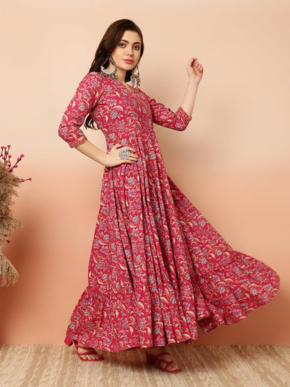 Ankle Length Flared 3/4 Sleeves V Kurta