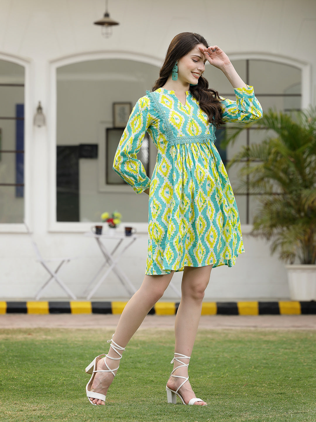 Tropical Printed Cotton A-Line Dress