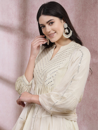 Embroidered & Embellished Rayon Pleated Kurti With Dhoti Pant & Dupatta