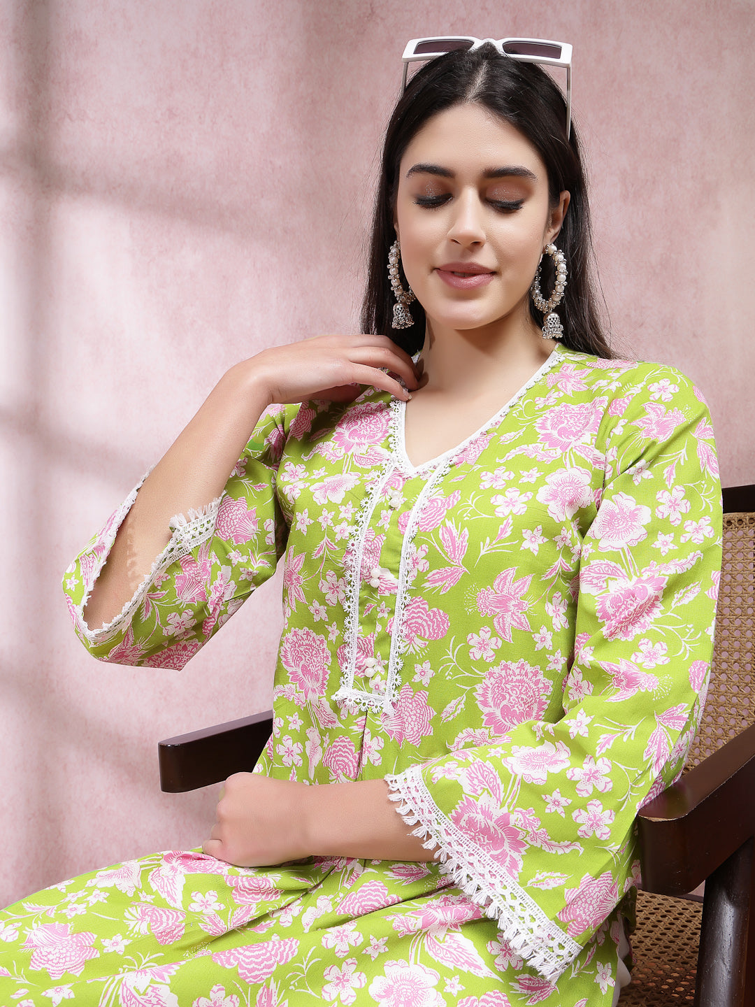 Floral Printed Cotton Straight Kurta Pant Set