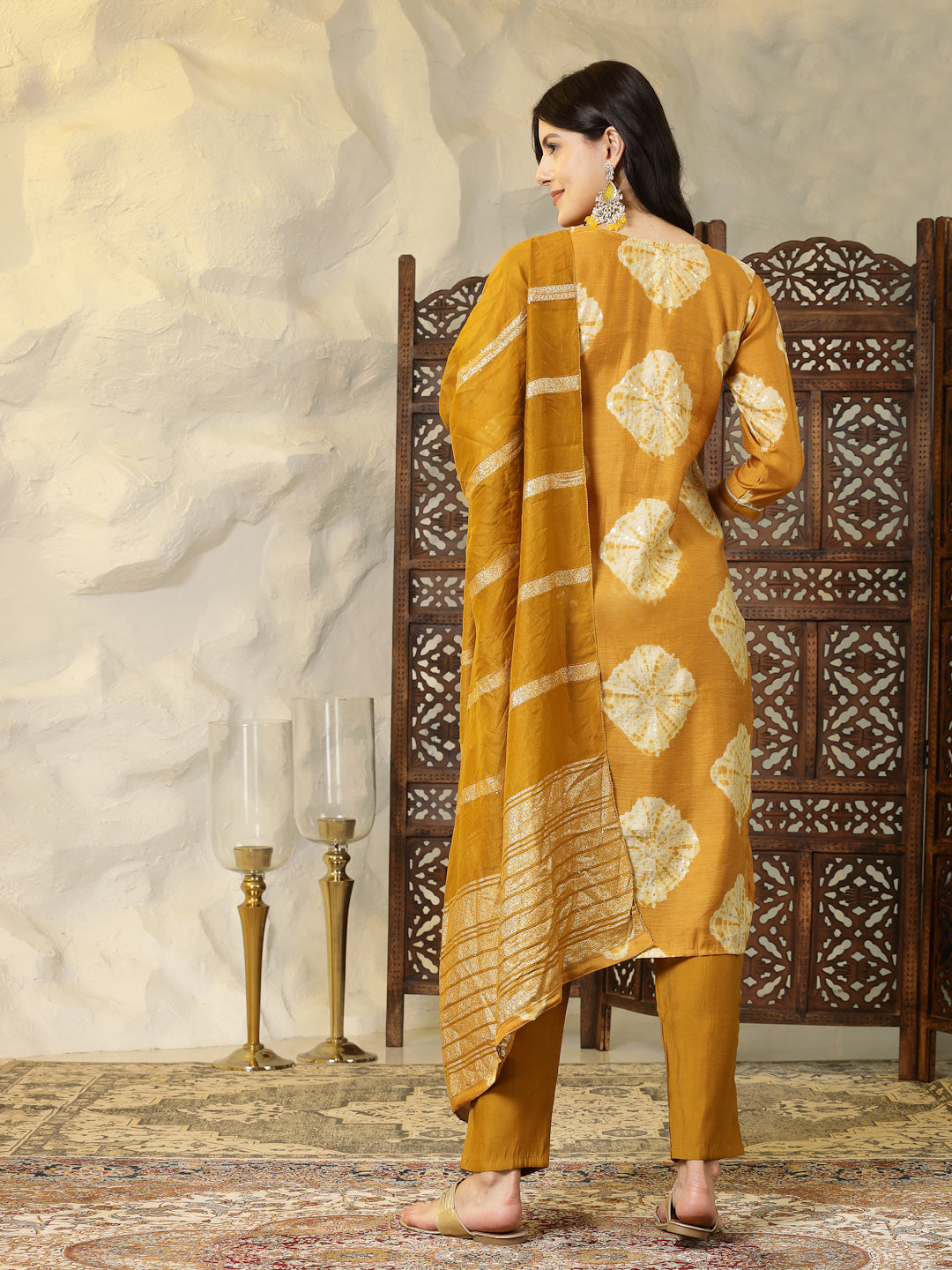 Shibori Printed Muslin Straight Kurta Pant Dupatta Set