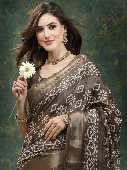 Batik Print Cotton Blend Saree