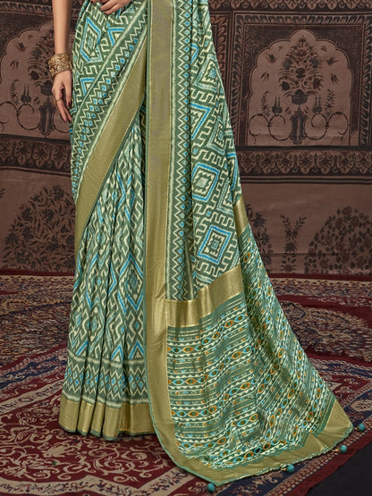 Geometric Printed Zari Border Silk Saree