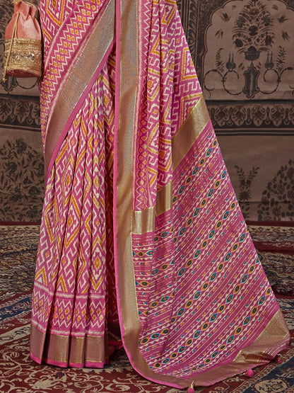 Geometric Printed Zari Border Silk Saree