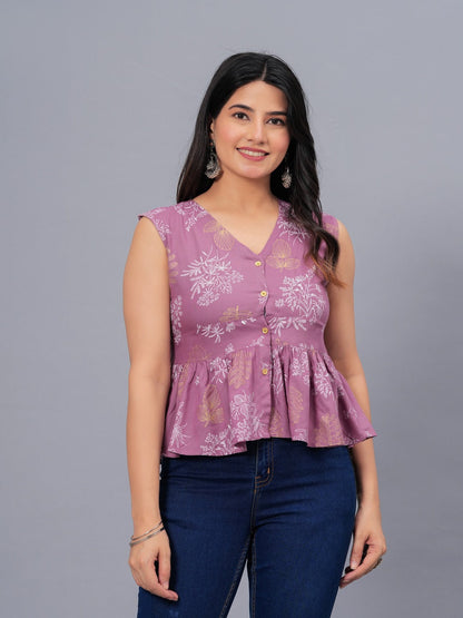 Floral Printed Rayon Peplum Top