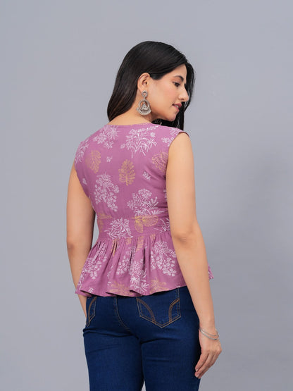 Floral Printed Rayon Peplum Top