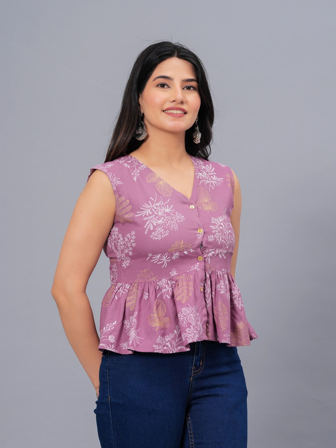 Floral Printed Rayon Peplum Top